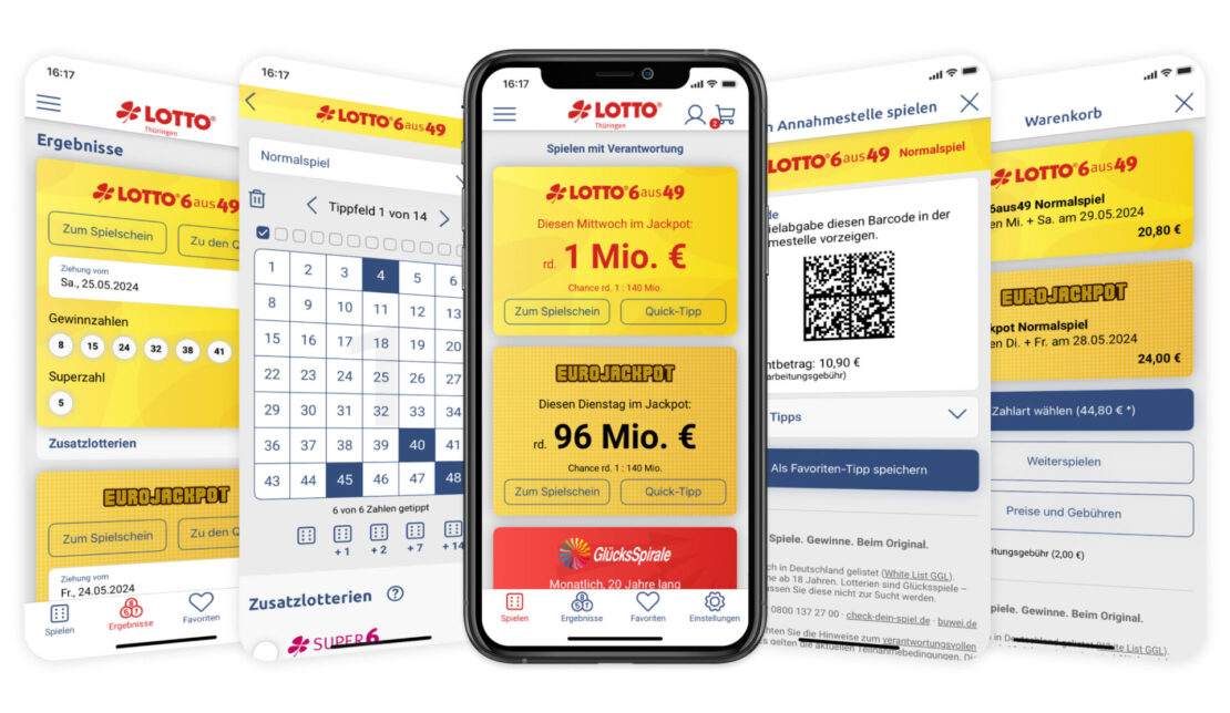 Referenz Vorschaubild mit 5 Screenshots für Lotto Thüringen App