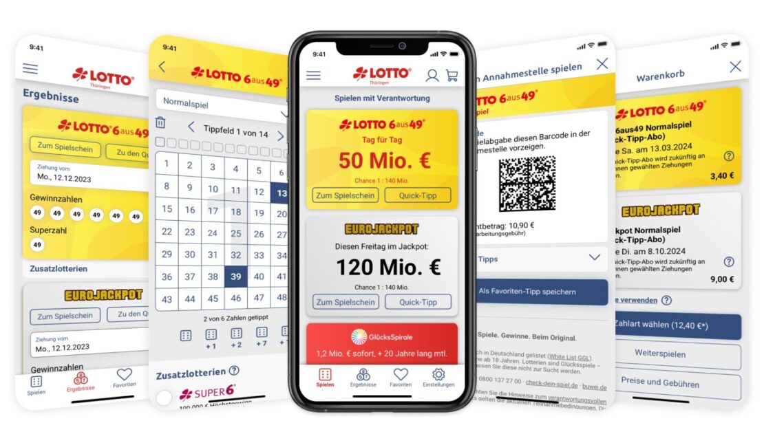 Referenz Vorschaubild mit 5 Screenshots für Lotto Thüringen App